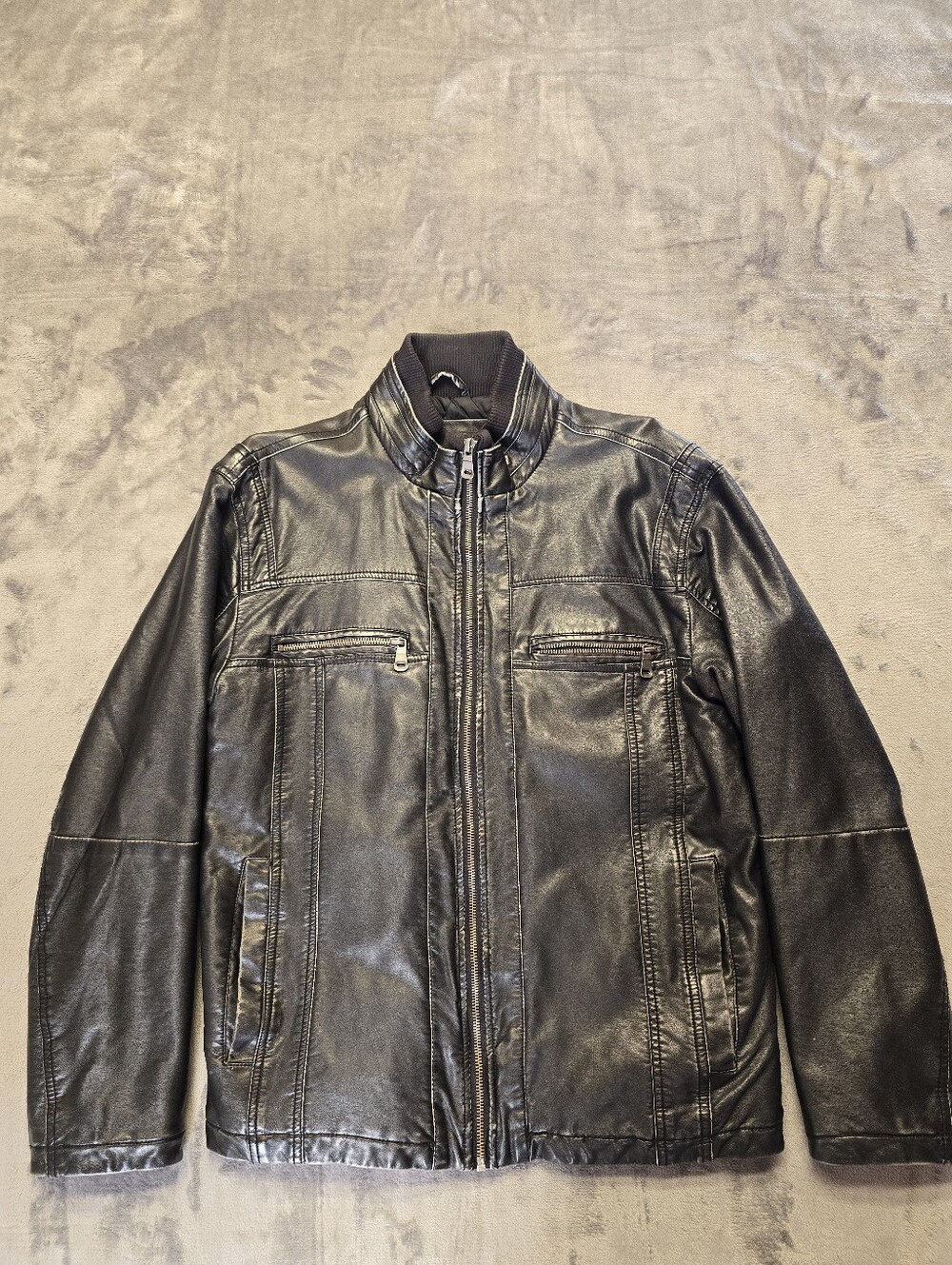Vintage Britches Faux Leather Moto Jacket Size Medium Black Quilted Lining